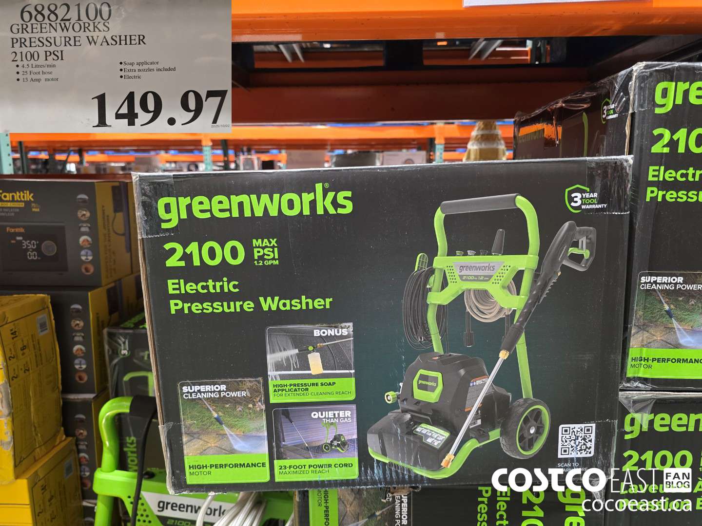 6882100 GREENWORKS PRESSURE WASHER 2100 PST $149.97