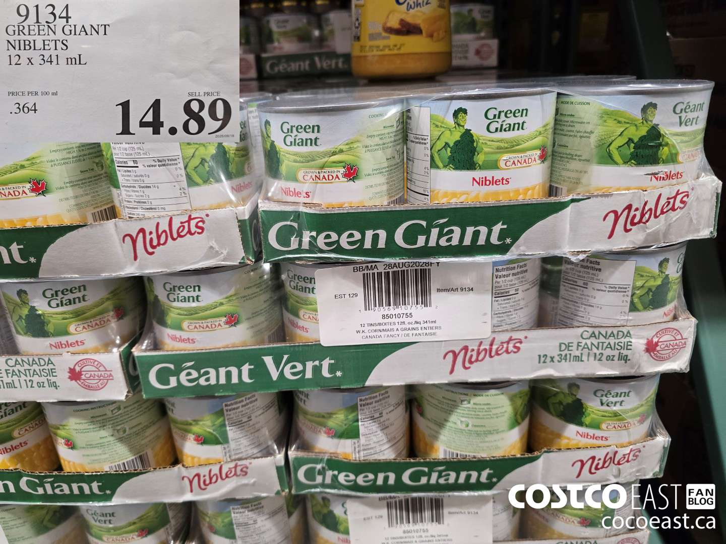 9134 GREEN GIANT CORN KERNEL NIBLETS 12 X 341 ML $14.89