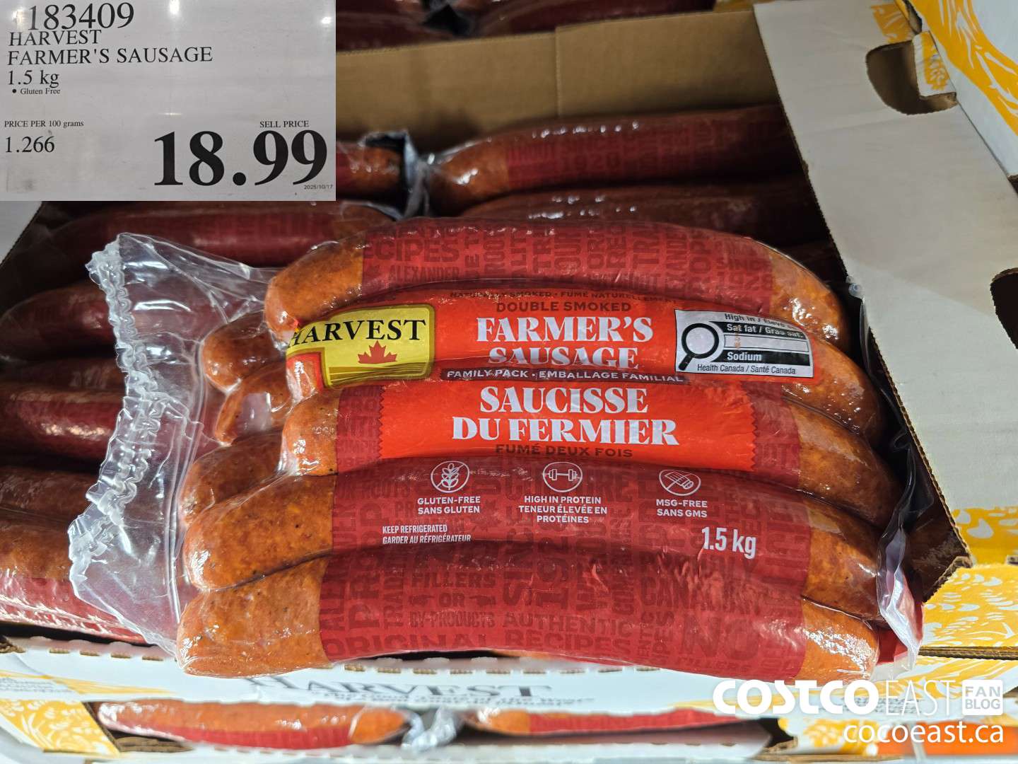 183409 HARVEST FARMERS SAUSAGE 1.5 KG $18.99