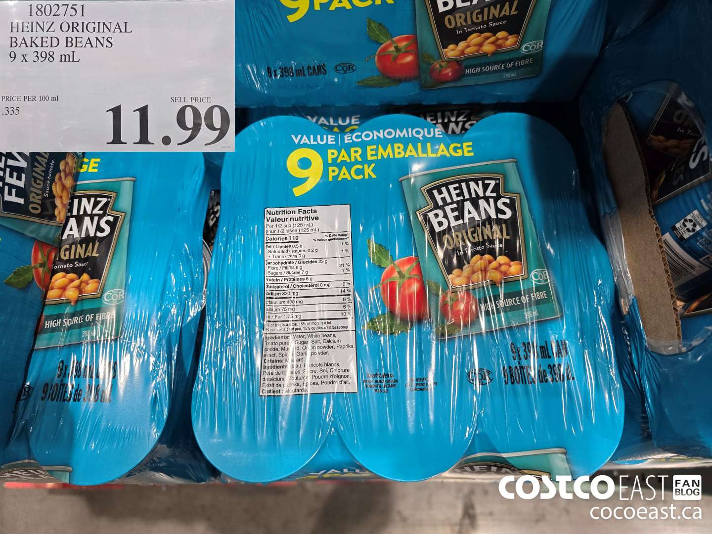 1802751 HEINZ ORIGINAL BAKED BEANS 9 x 398 mL $11.99