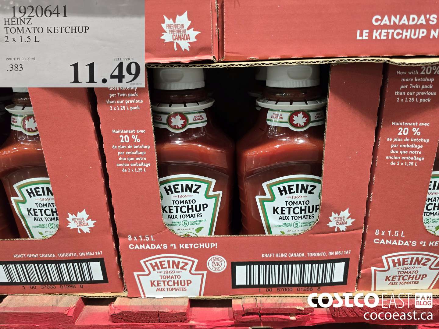 1920641 HEINZ TOMATO KETCHUP 2 X 1.5L $11.49