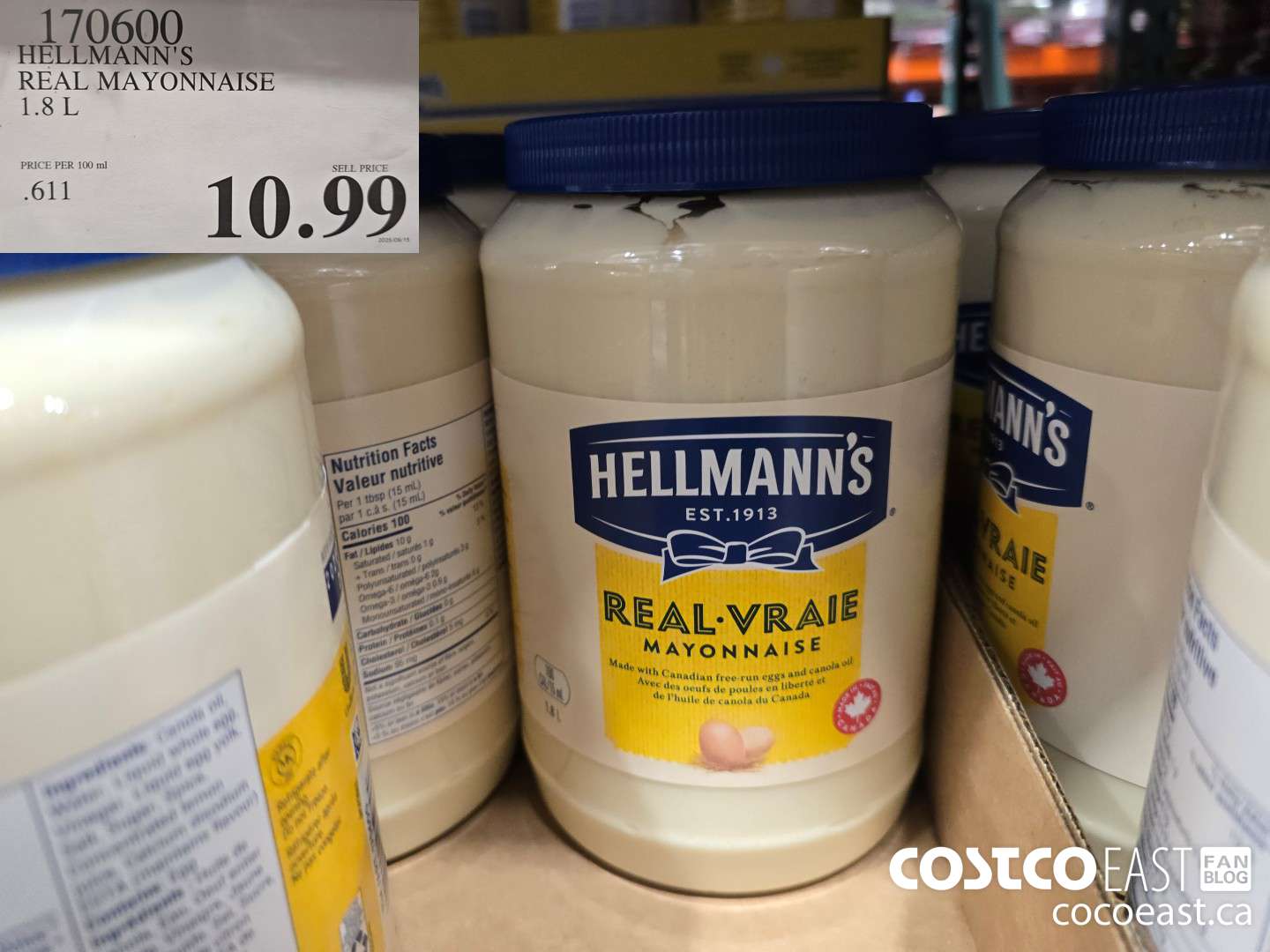 170600 HELLMANN'S REAL MAYONNAISE 1.8 L $10.99