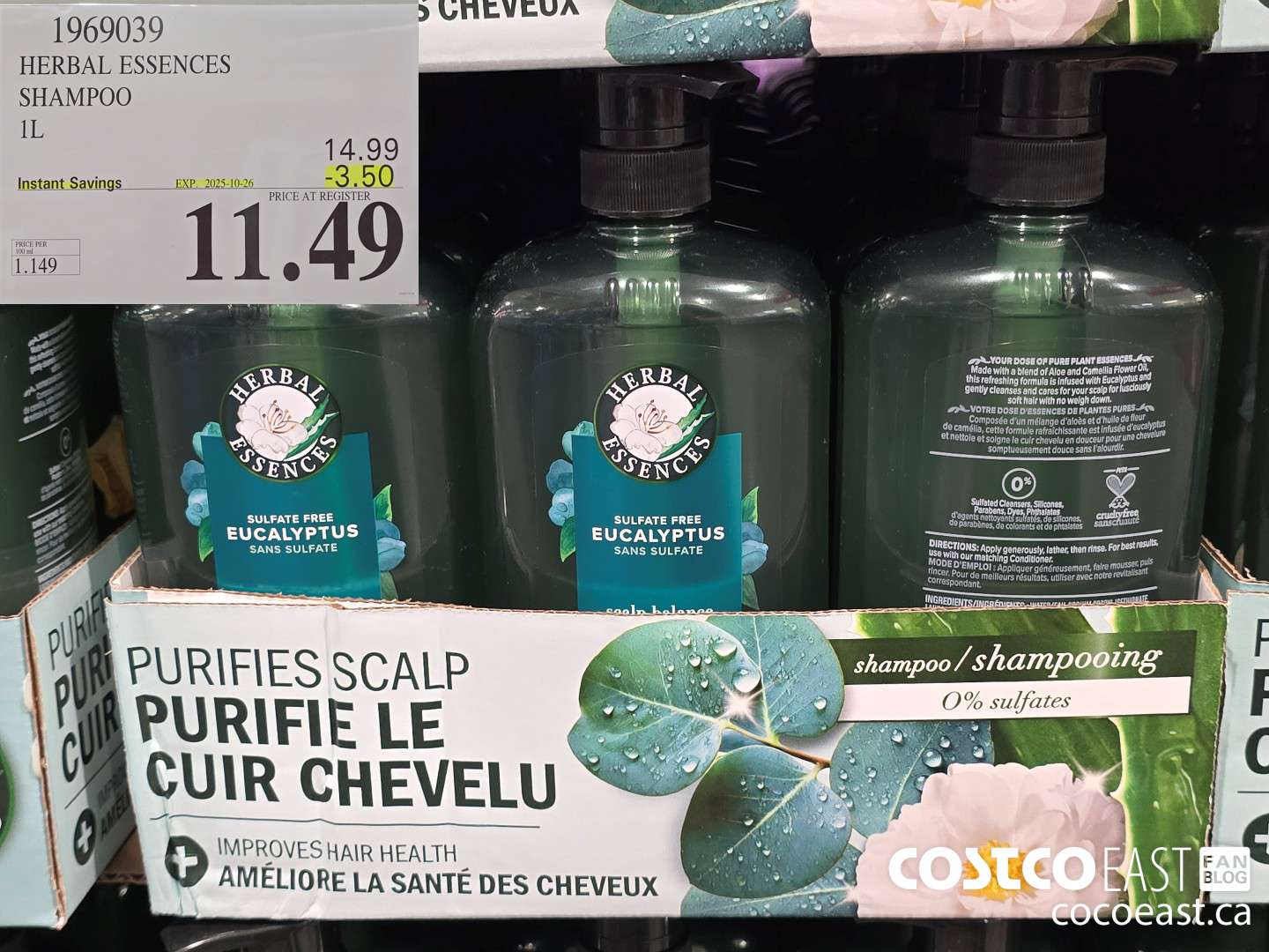 1969039 HERBAL ESSENCES SHAMPOO 1 L ($3.50 INSTANT SAVINGS EXPIRES ON 2025-10-26) $11.49