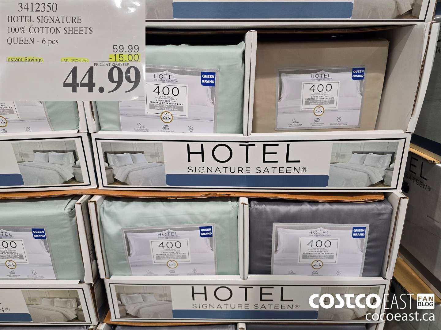 3412350 HOTEL SIGNATURE 400TC COTTON SHEETS QUEEN - 6PC ($15.00 INSTANT SAVINGS EXPIRES ON 2025-10-26) $44.99