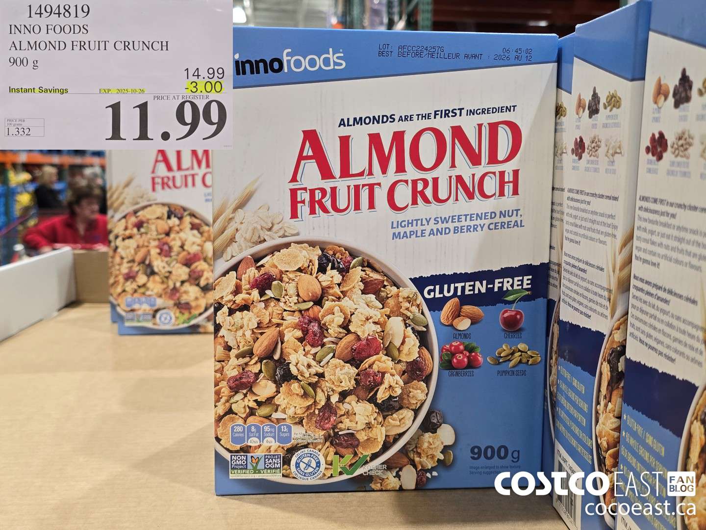 1494819 INNO FOODS ALMOND FRUIT CRUNCH 900 g ($3.00 INSTANT SAVINGS EXPIRES ON 2025-10-26) $11.99
