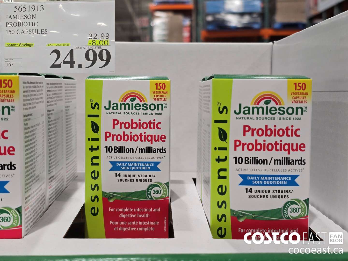 5651913 JAMIESON PROBIOTIC 150 CAPSULES ($8.00 INSTANT SAVINGS EXPIRES ON 2025-10-26) $24.99