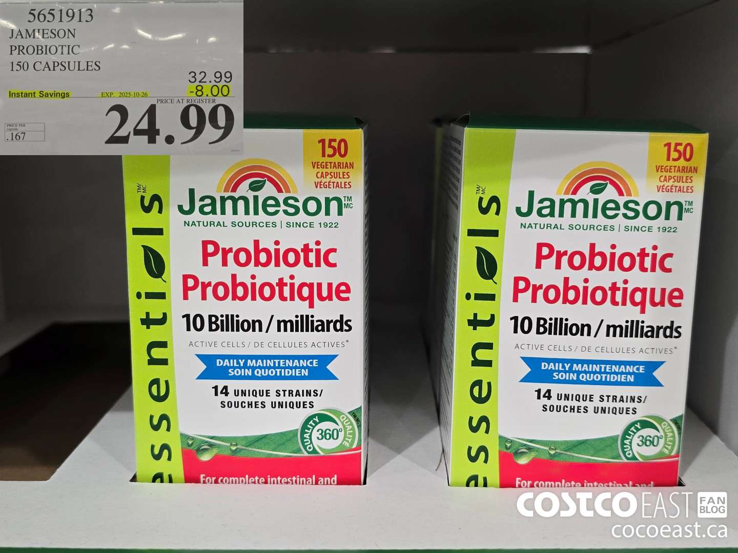 5651913 JAMIESON PROBIOTIC 150 CAPSULES ($8.00 INSTANT SAVINGS EXPIRES ON 2025-10-26) $24.99