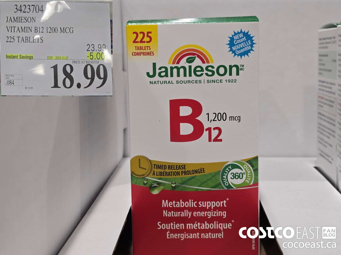 3423704 JAMIESON VITAMIN B12 1200 MCG 225 TABLETS ($5.00 INSTANT SAVINGS EXPIRES ON 2025-11-23) $18.99