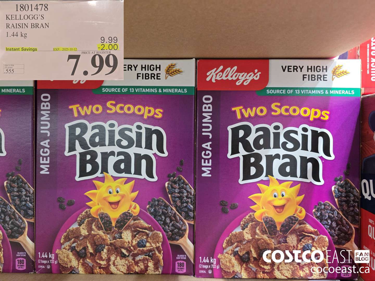 1801478 KELLOGG'S RAISIN BRAN 1.45 kg ($2.00 INSTANT SAVINGS EXPIRES ON 2025-10-12) $7.99