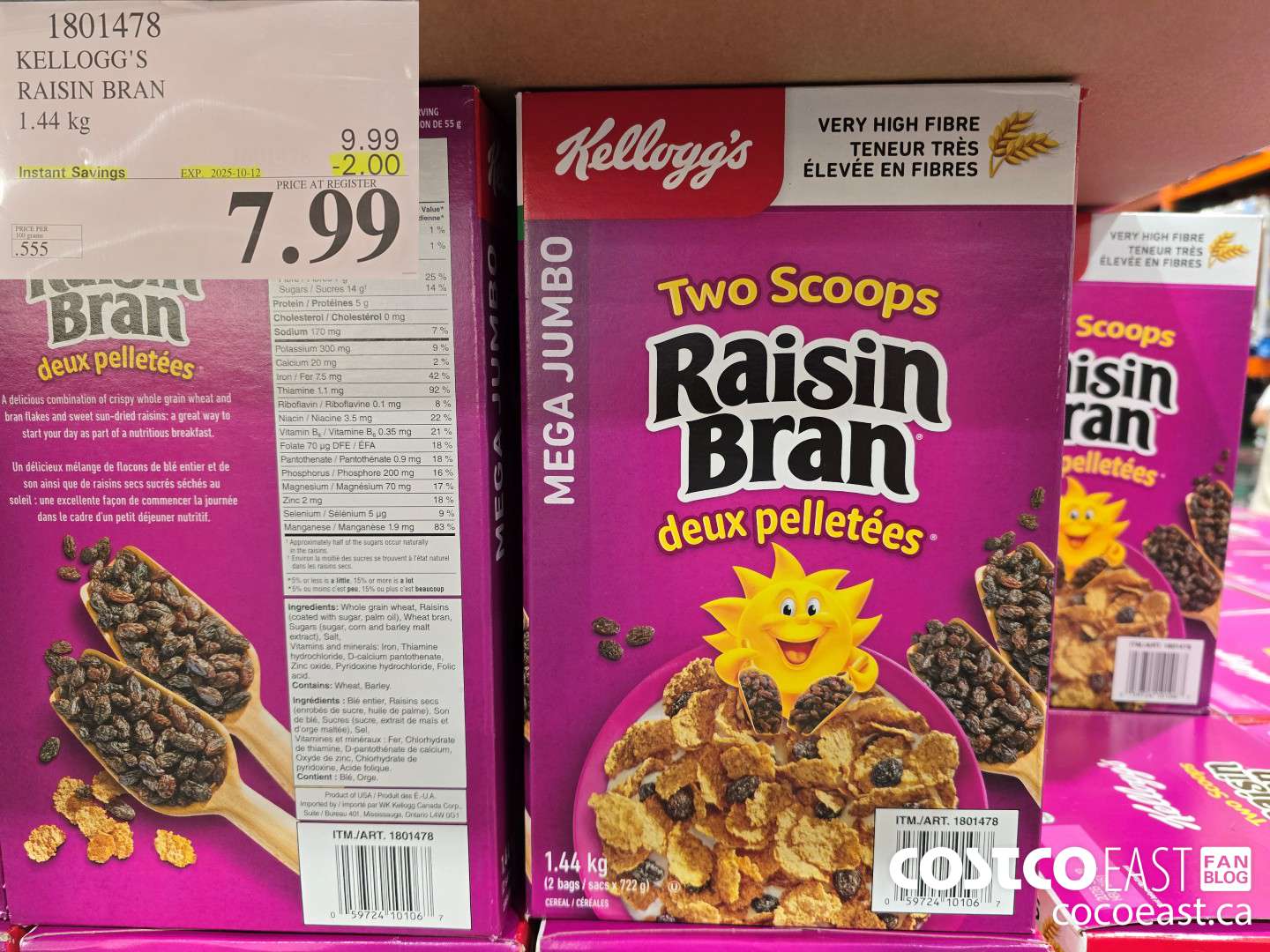 1801478 KELLOGG'S RAISIN BRAN 1.45 kg ($2.00 INSTANT SAVINGS EXPIRES ON 2025-10-12) $7.99
