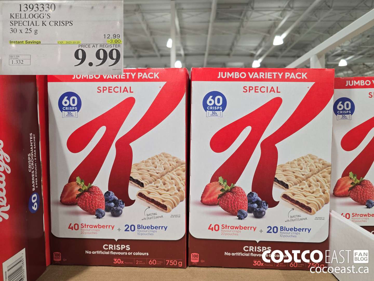1393330 KELLOGG'S SPECIAL K CRISPS 30 X 25 G ($3.00 INSTANT SAVINGS EXPIRES ON 2025-10-19) $9.99