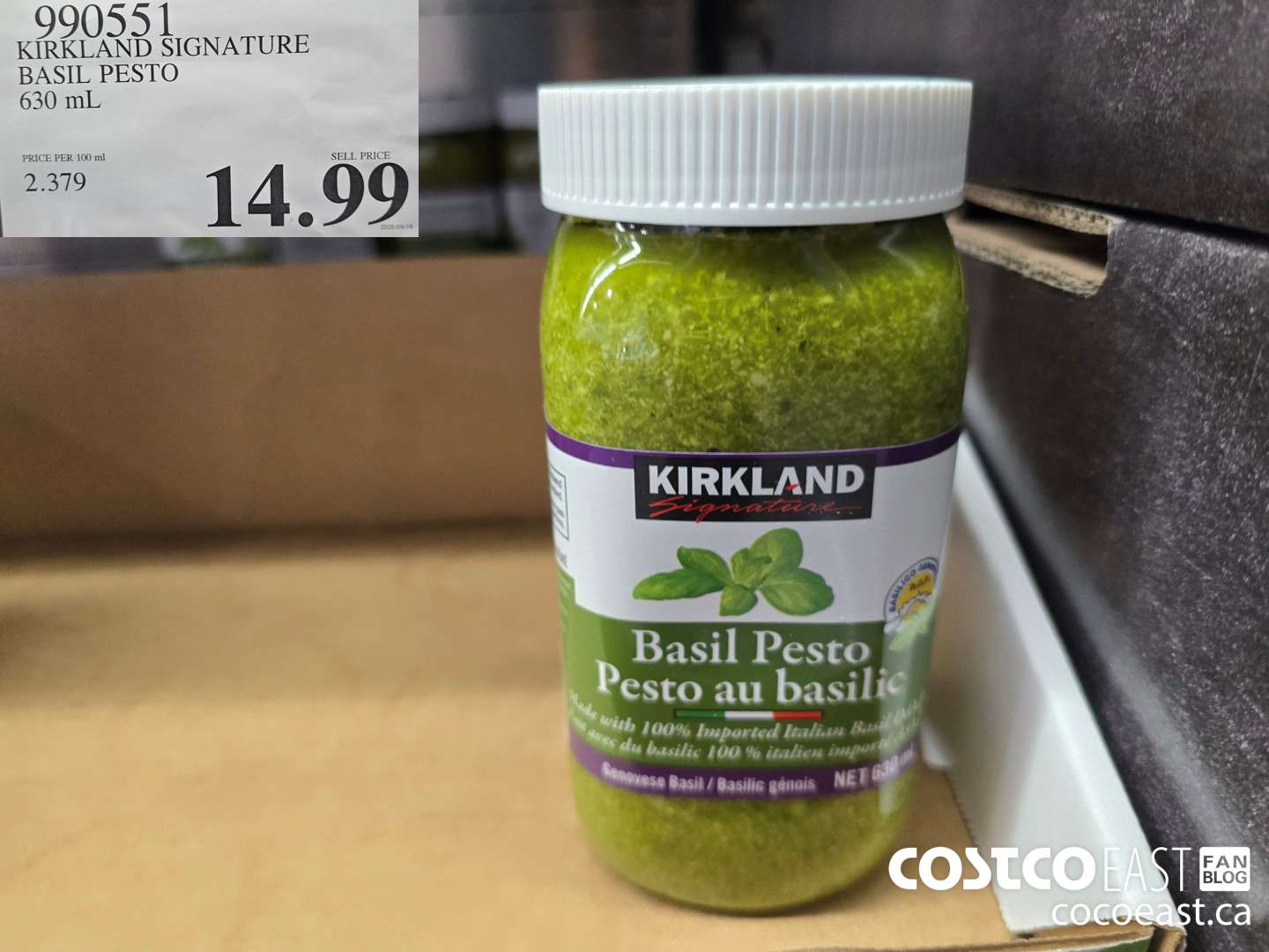 990551 KIRKLAND SIGNATURE BASIL PESTO 630 ML $14.99