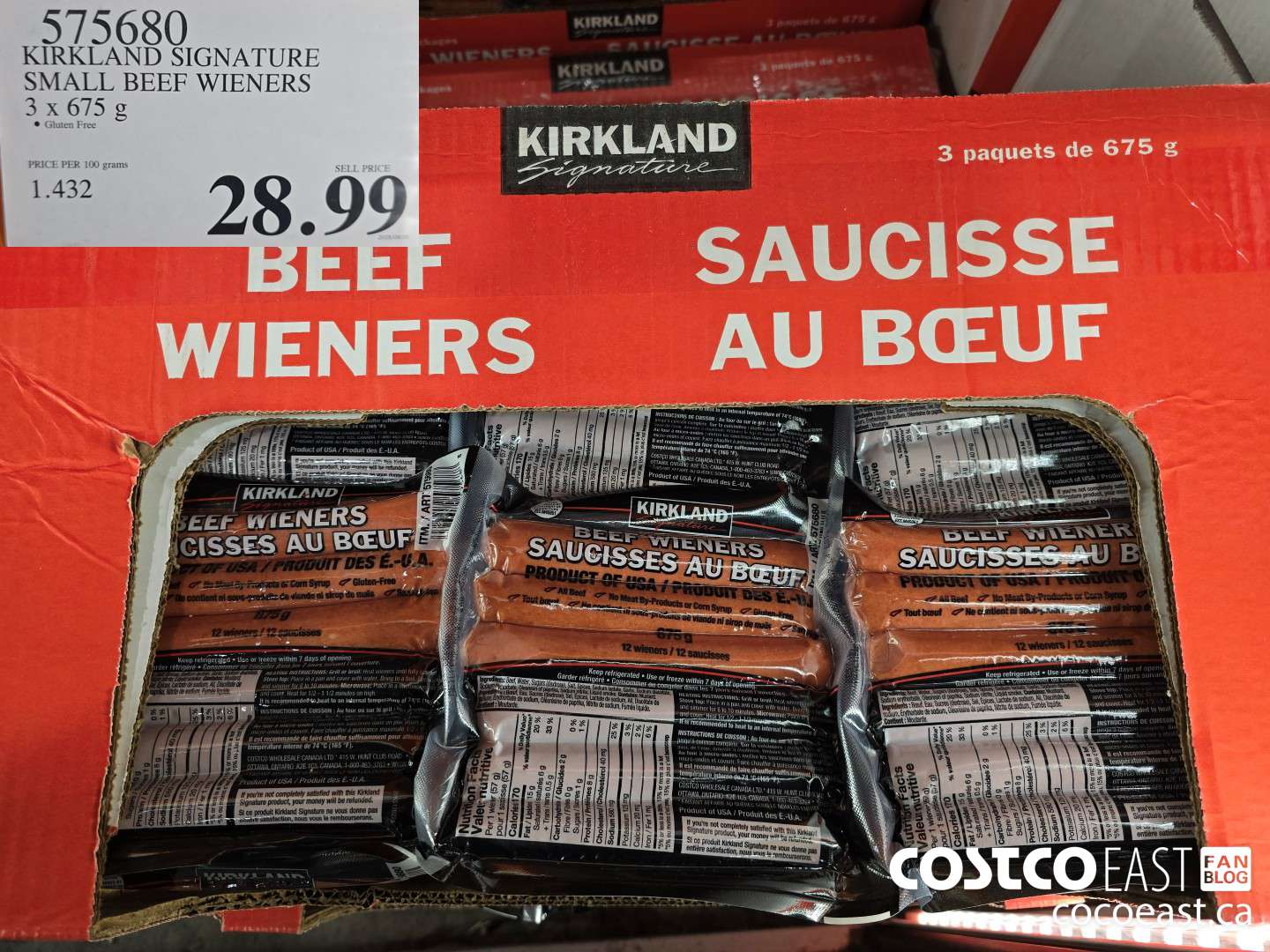 575680 KIRKLAND SIGNATURE BEEF WIENERS 3 x 675 g $28.99