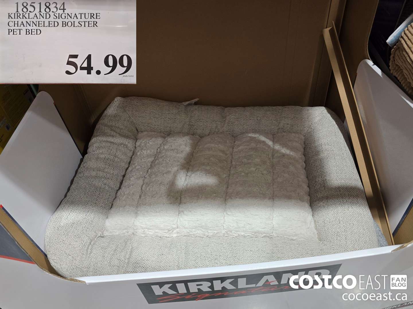 1851834 KIRKLAND SIGNATURE CHANNELED BOLSTER PET BED $54.99