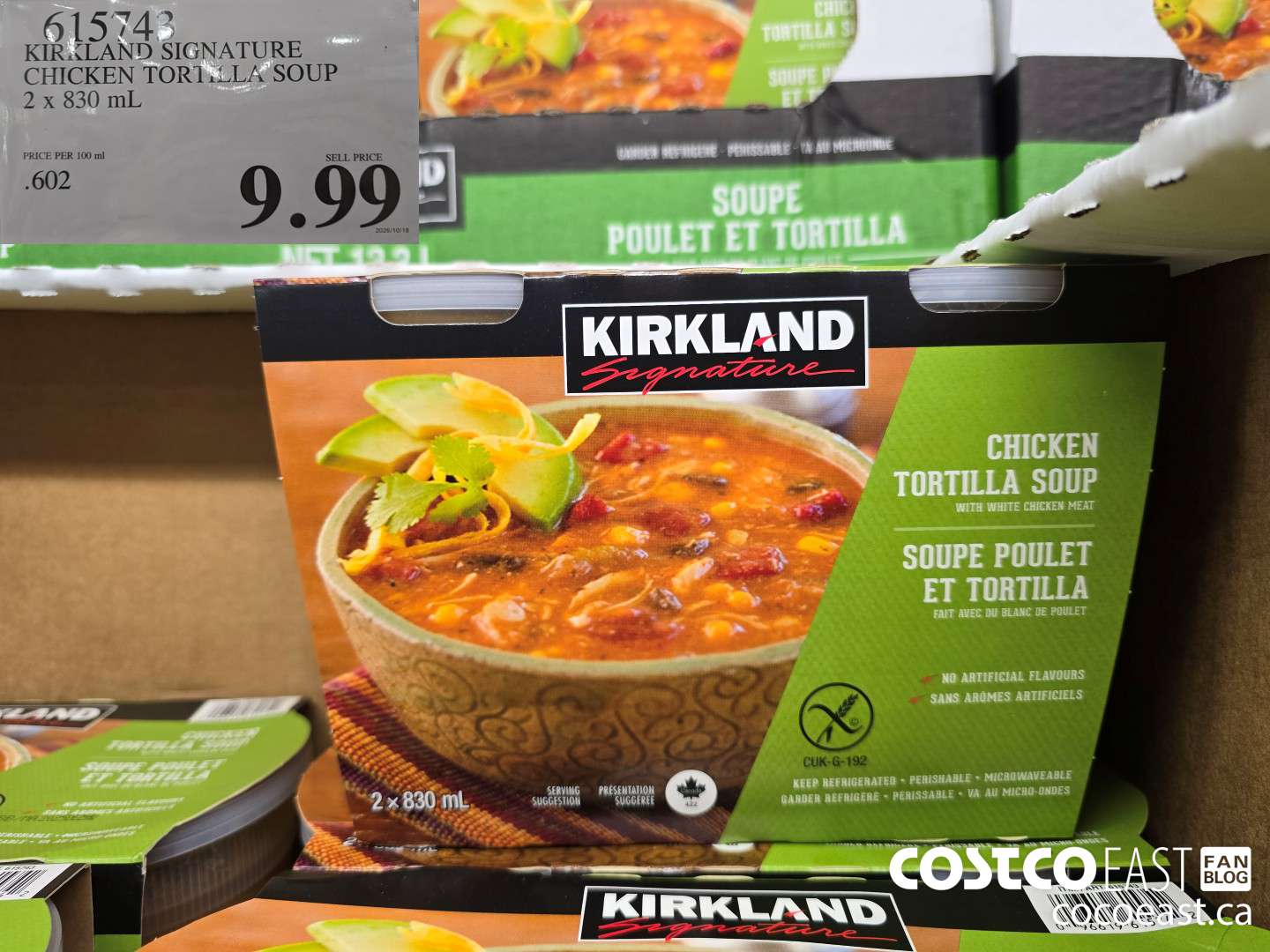 615743 KIRKLAND SIGNATURE CHICKEN TORTILLA SOUP 2 x 830 mL $9.99