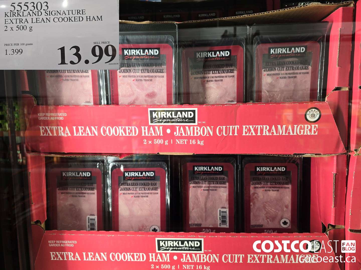 555303 KIRKLAND SIGNATURE EXTRA LEAN COOKED HAM 2 X 500G $13.99