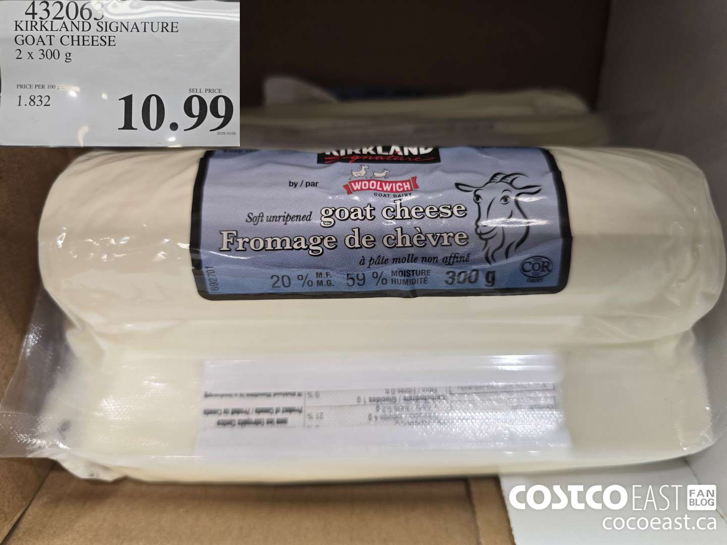 432063 KIRKLAND SIGNATURE GOAT CHEESE 2 X 300 G $10.99