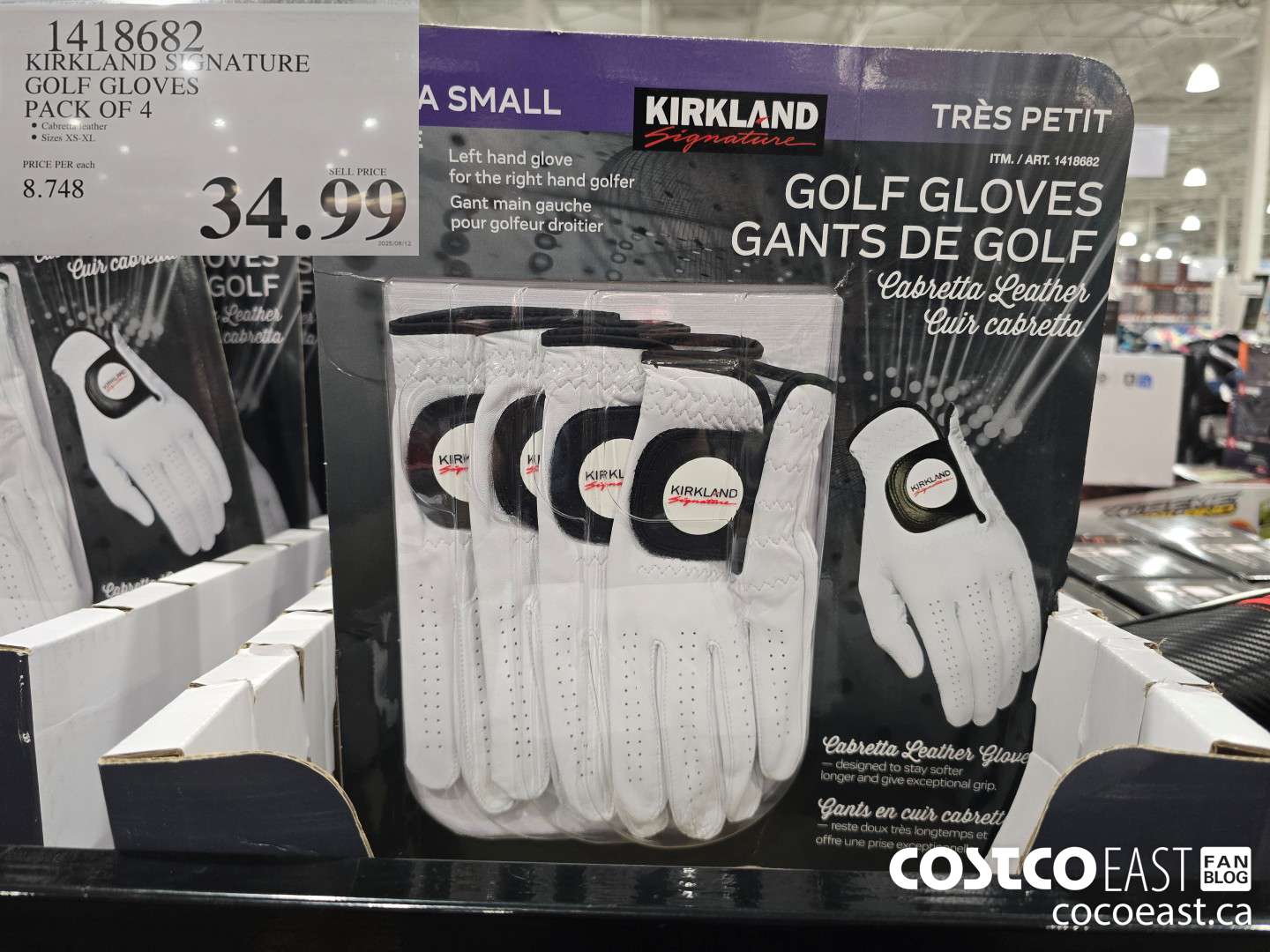 1418682 KIRKLAND SIGNATURE GOLF GLOVES PACK OF 4 $34.99
