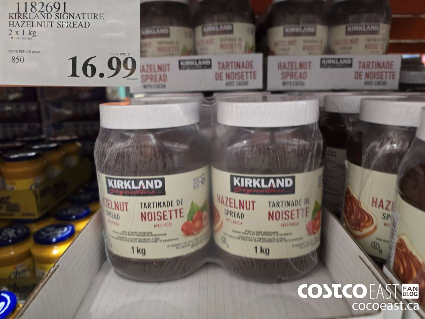 1182691 KIRKLAND SIGNATURE HAZELNUT SPREAD 2 X 1 KG $16.99