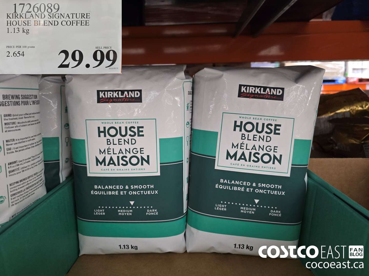1726089 KIRKLAND SIGNATURE HOUSE BLEND COFFEE 1.13 kg $29.99