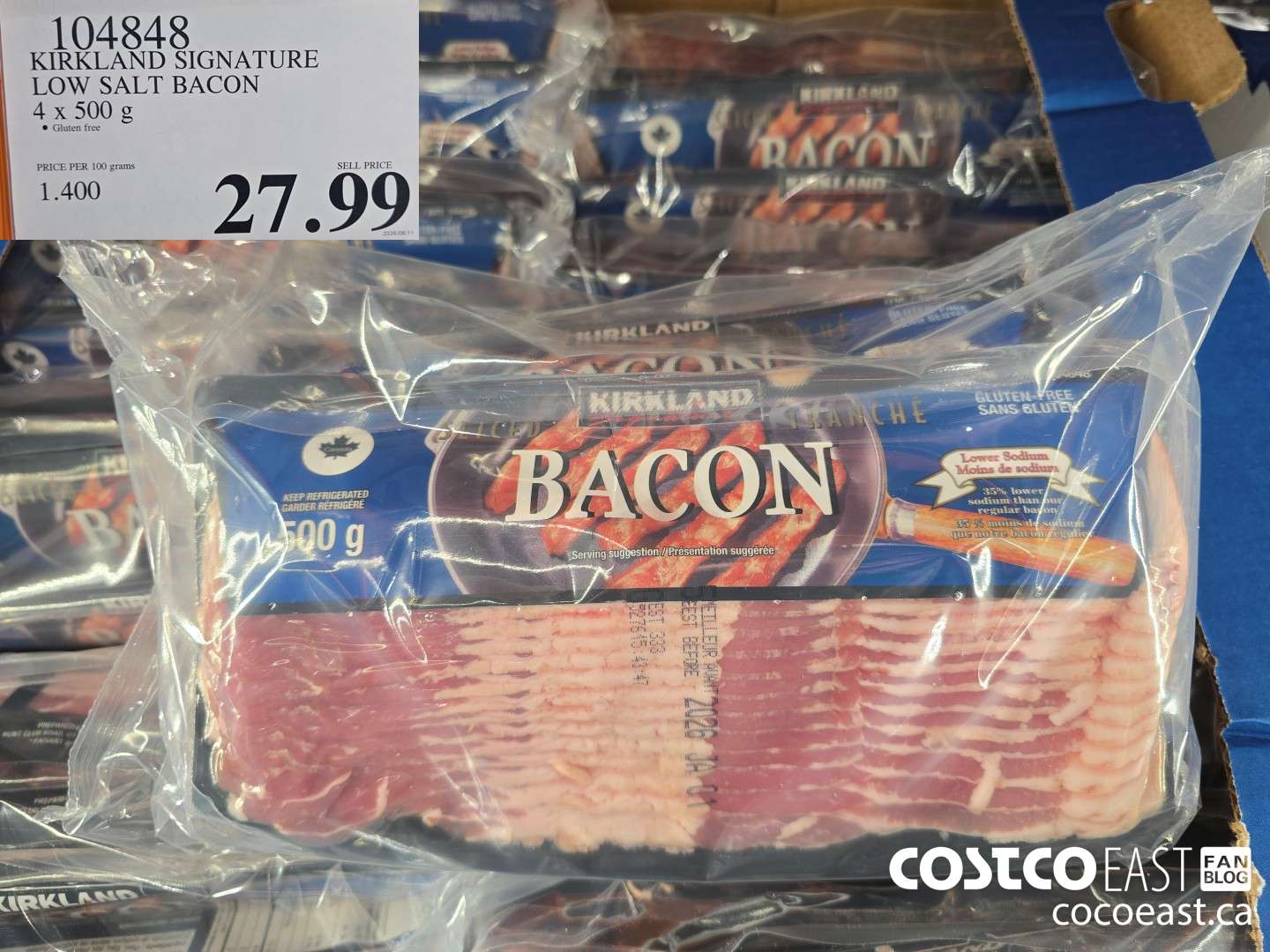 104848 KIRKLAND SIGNATURE LOW SALT BACON 4 x 500 g $27.99