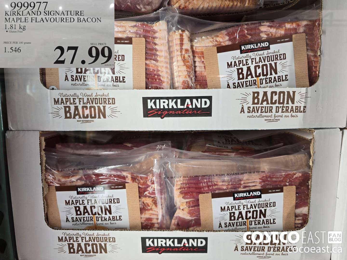 999977 KIRKLAND SIGNATURE MAPLE FLAVOURED BACON 1.81 kg $27.99
