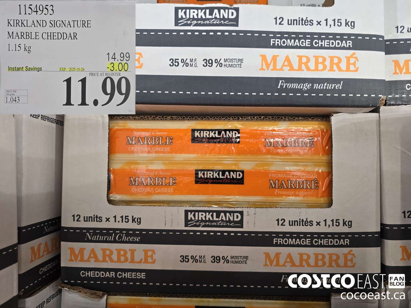 1154953 KIRKLAND SIGNATURE MARBLE CHEDDAR 1.15 KG ($3.00 INSTANT SAVINGS EXPIRES ON 2025-10-26) $11.99