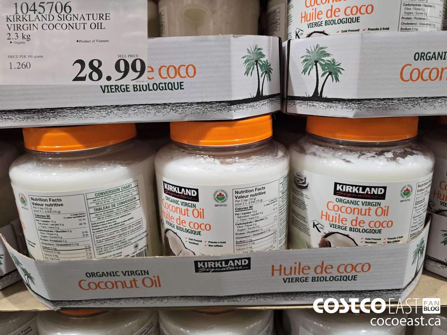 1045706 KIRKLAND SIGNATURE ORGANIC COCONUT OIL 2.3 KG $28.99