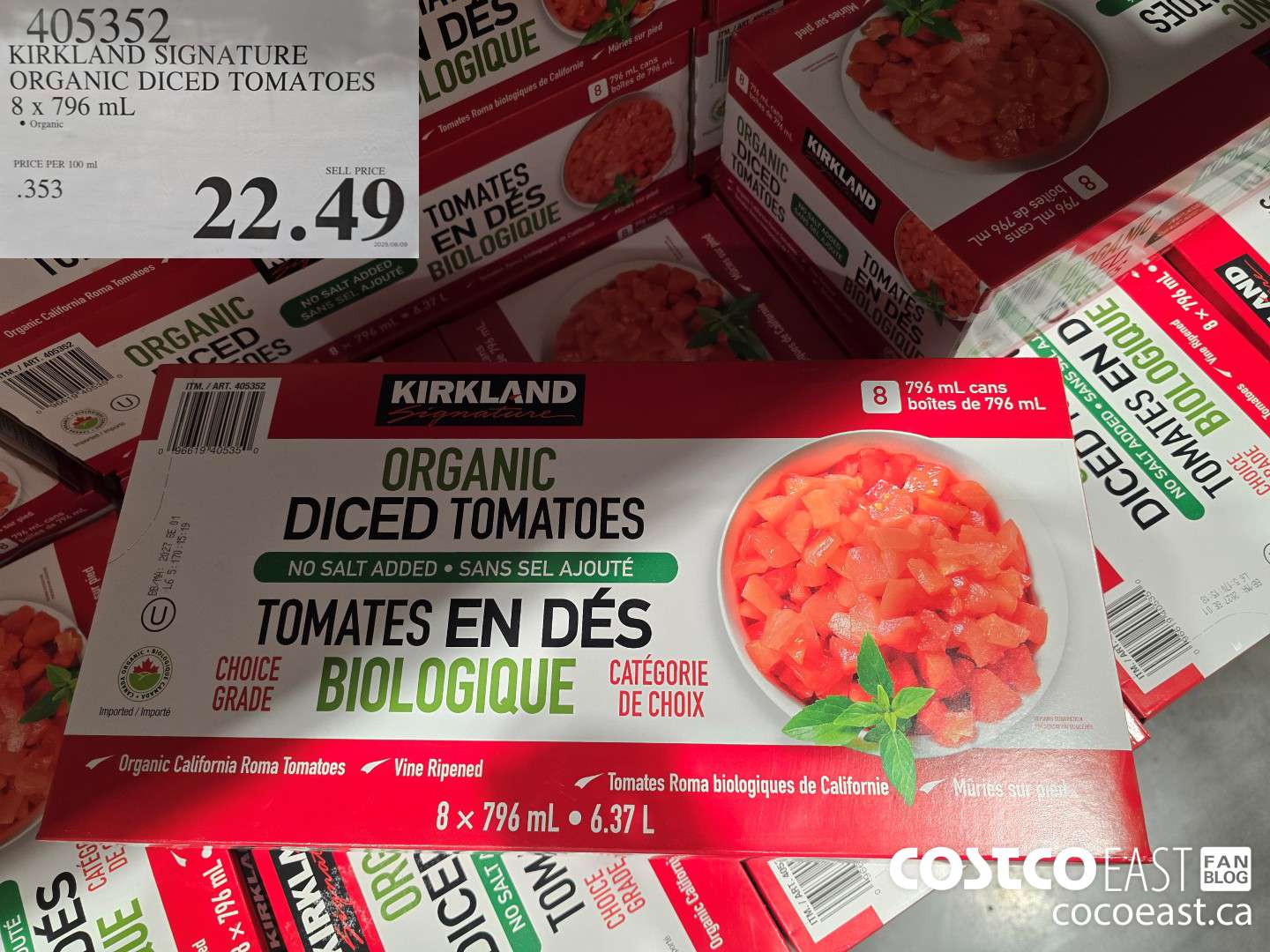 405352 KIRKLAND SIGNATURE ORGANIC DICED TOMATOES 8 x 796 mL $22.99