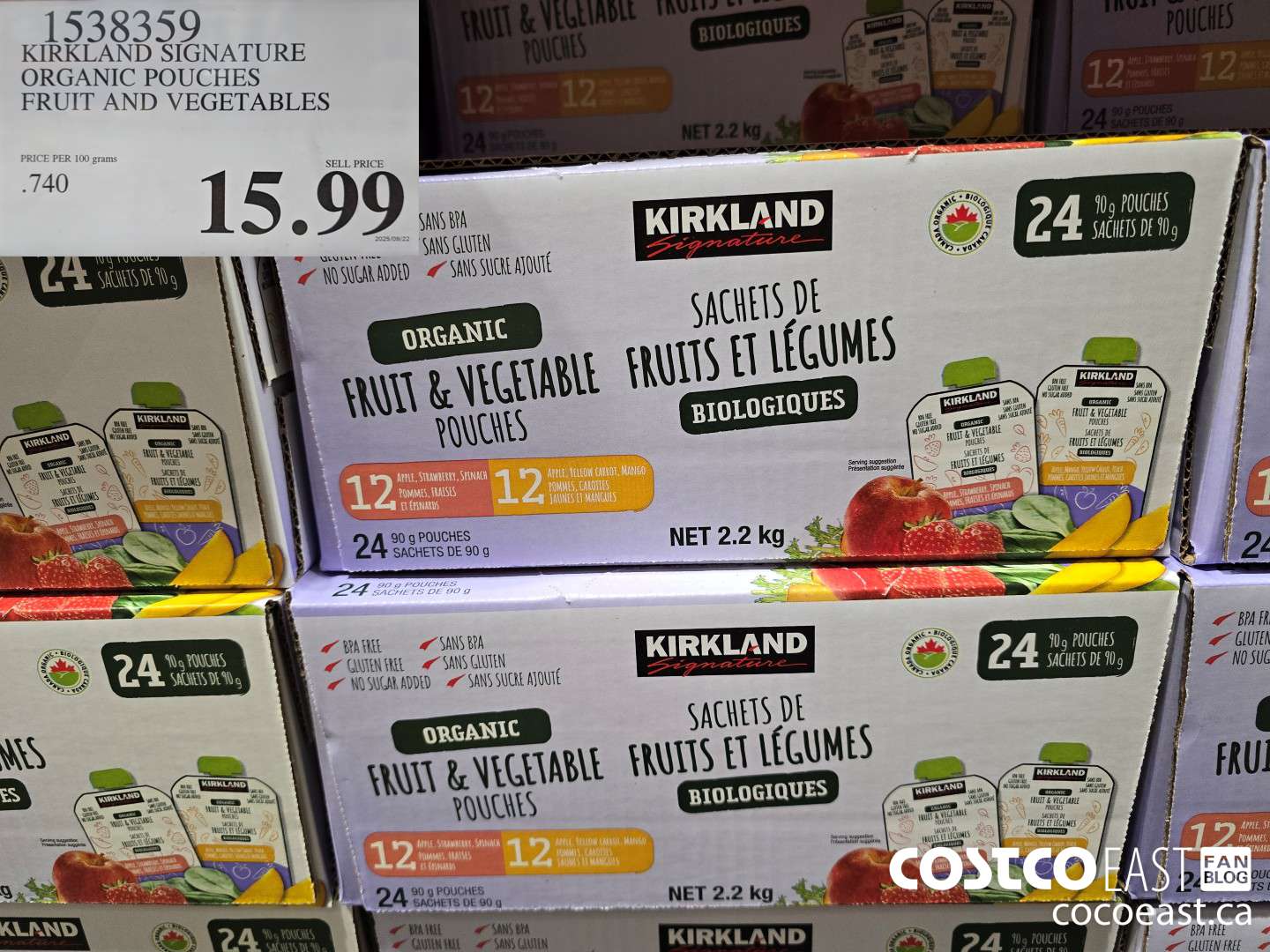 1538359 KIRKLAND SIGNATURE ORGANIC POUCHES FRUIT AND VEGETABLES $15.99