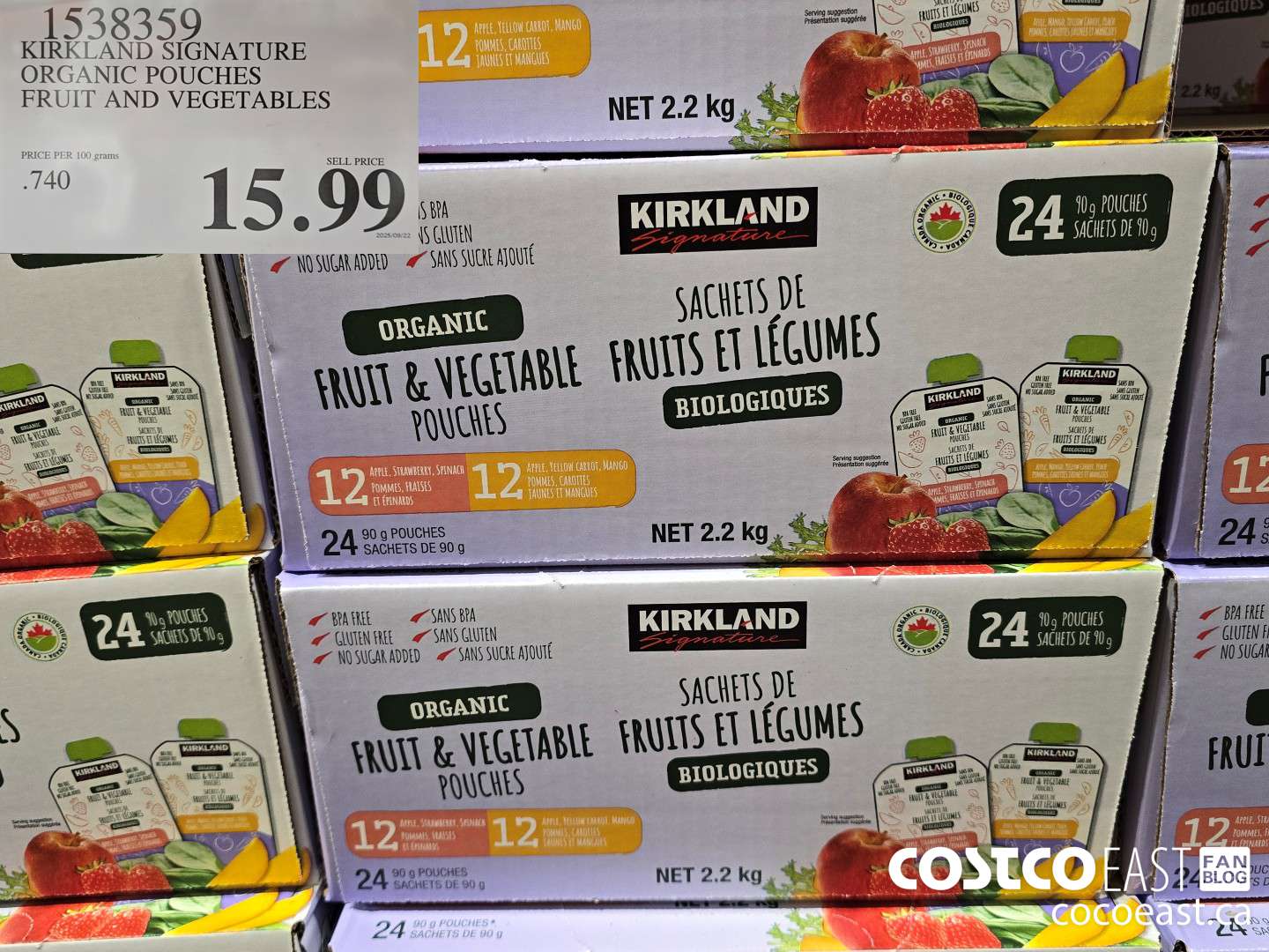 1538359 KIRKLAND SIGNATURE ORGANIC POUCHES FRUIT AND VEGETABLES $15.99