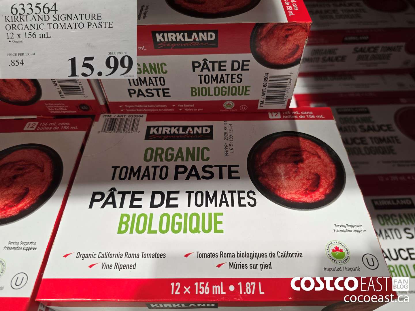 633564 KIRKLAND SIGNATURE ORGANIC TOMATO PASTE 12 x 156 mL $15.99