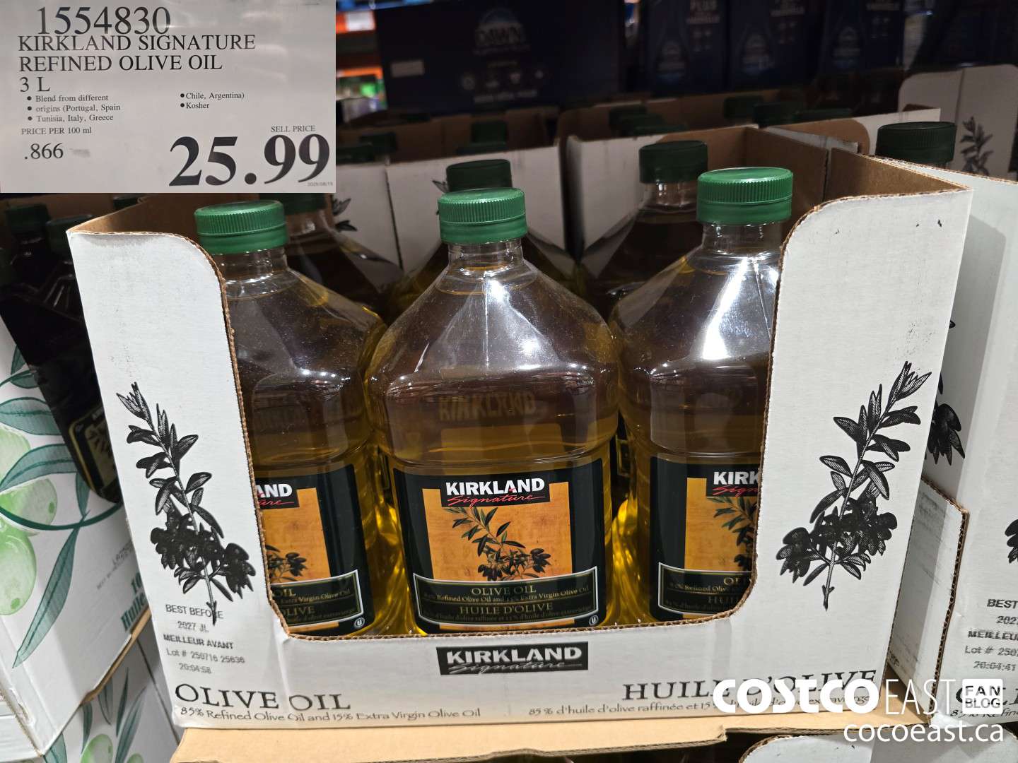 1554830 KIRKLAND SIGNATURE REFINED OLIVE OIL 3L $25.99