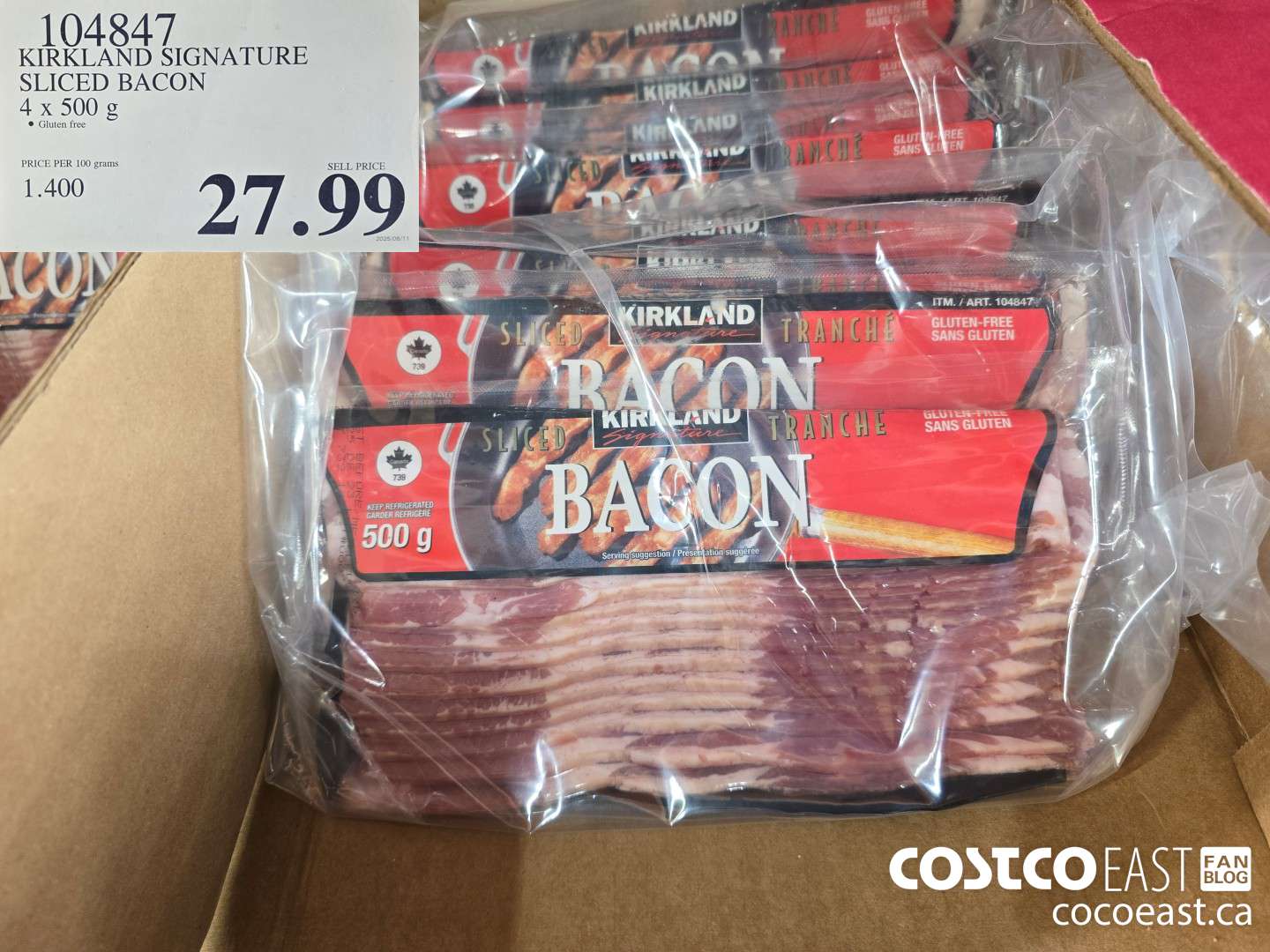 104847 KIRKLAND SIGNATURE SLICED BACON 4 X 500 G $27.99