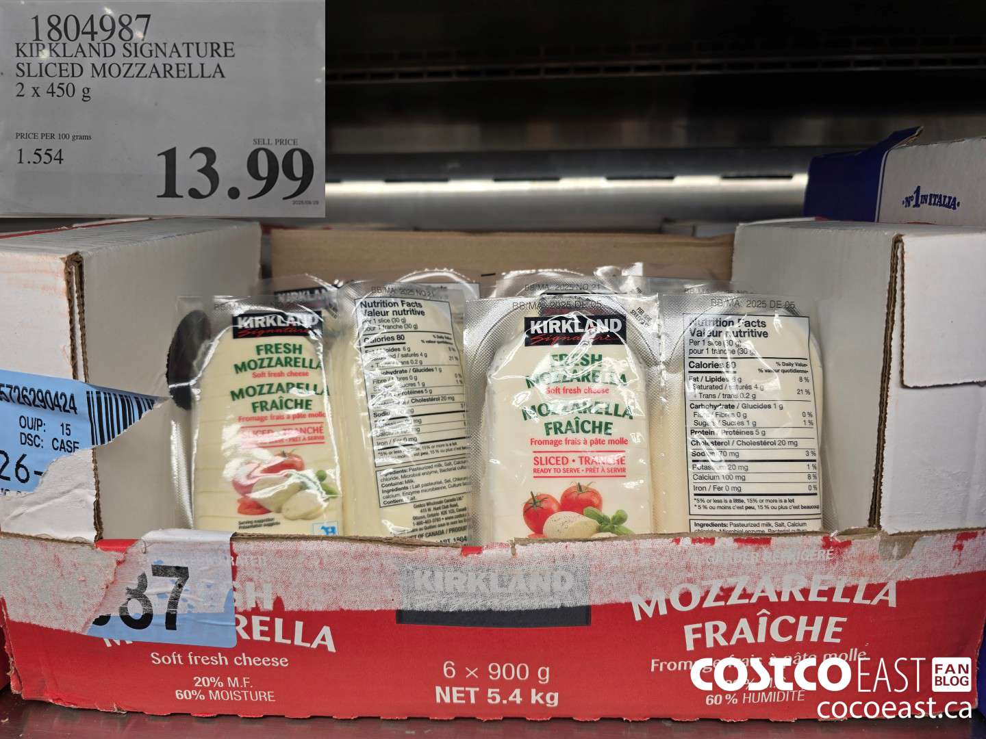 1804987 KIRKLAND SIGNATURE SLICED MOZZARELLA 2x 450 g $13.99