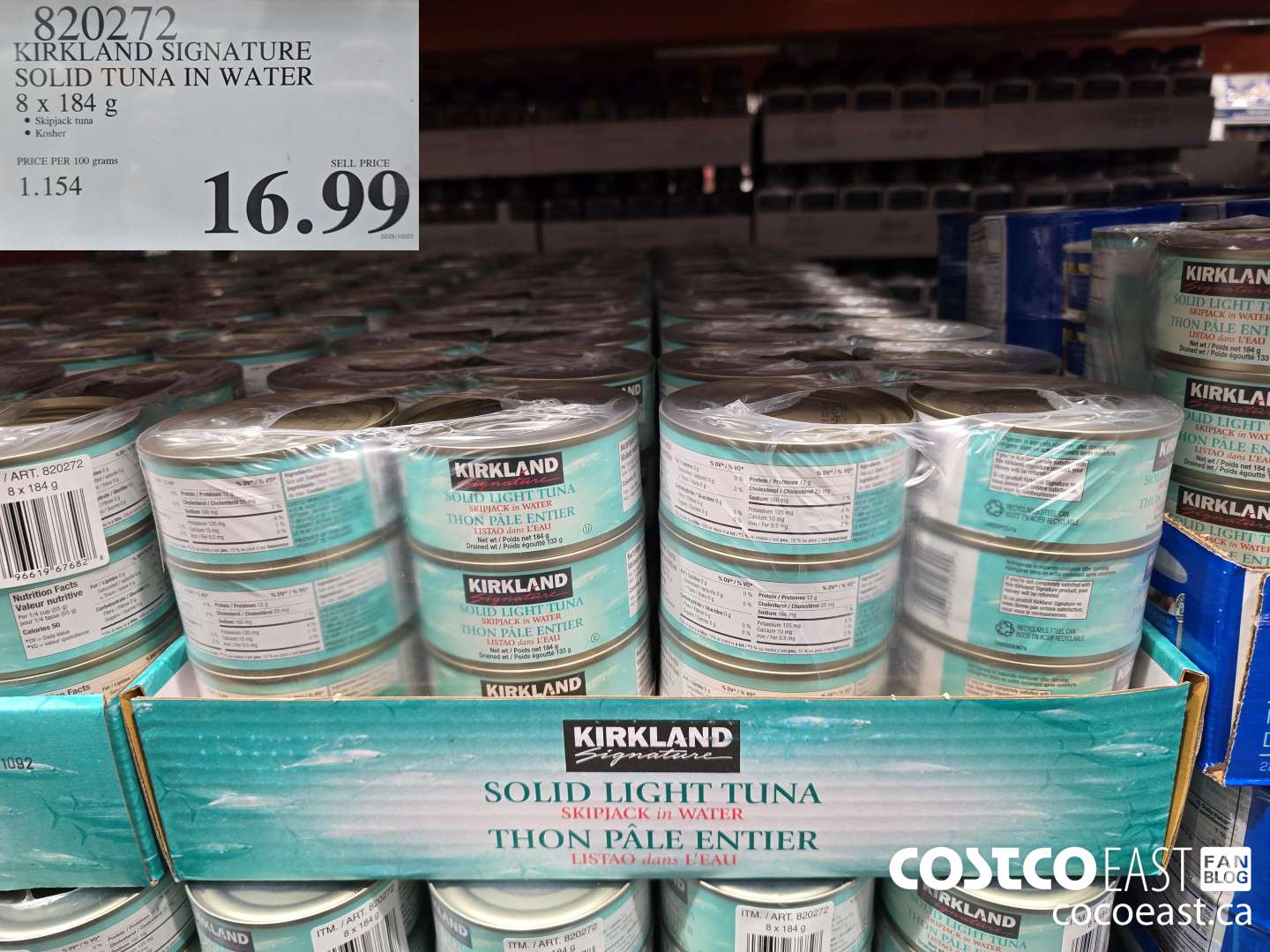 820272 KIRKLAND SIGNATURE SOLID TUNA IN WATER 8 X 184 G $16.99
