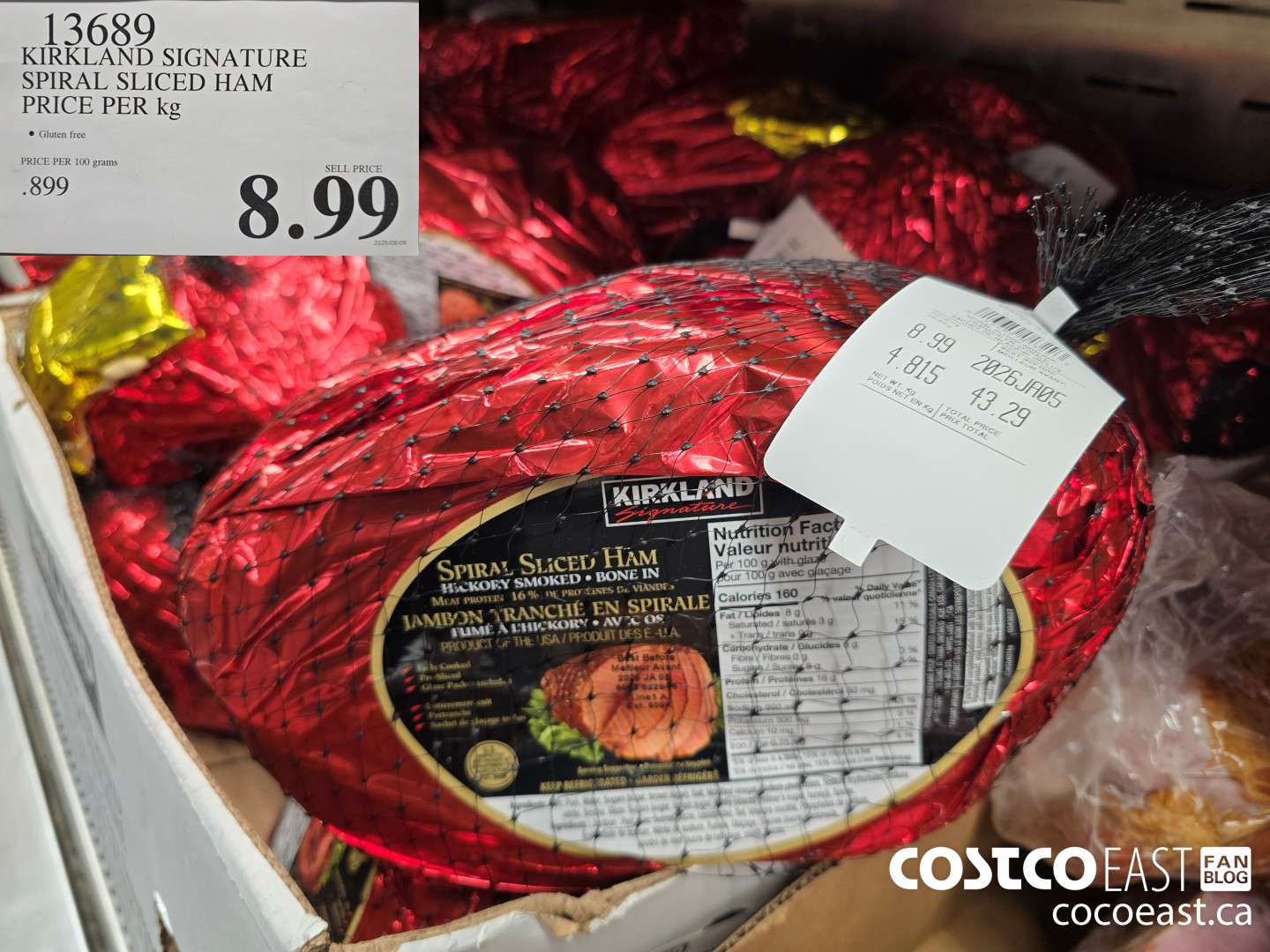 13689 KIRKLAND SIGNATURE SPIRAL HAM PRICE PER KG $8.99