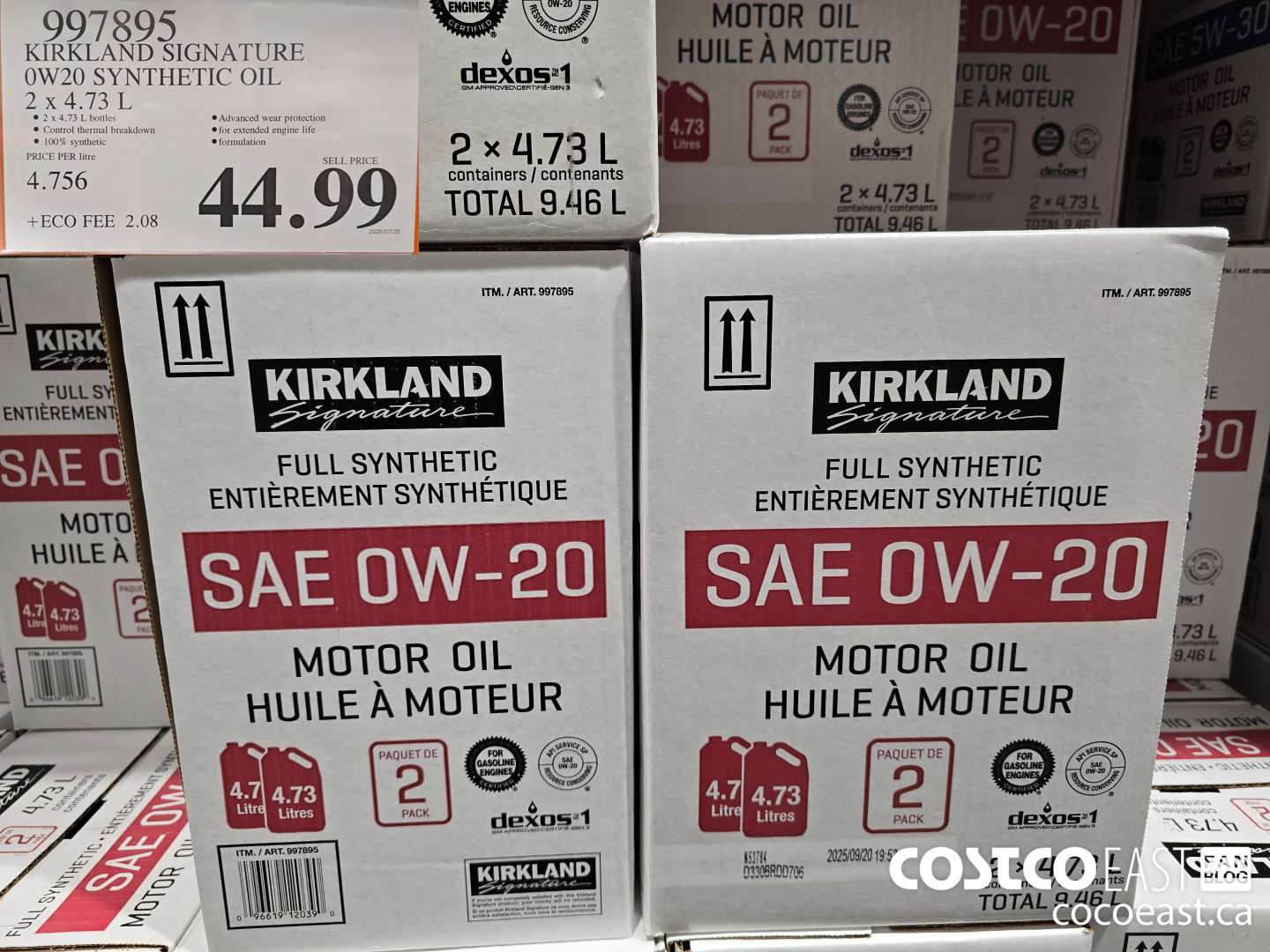 997895 KIRKLAND SIGNATURE SYNTHETIC OIL 0W20 2 X 4.73L $44.99