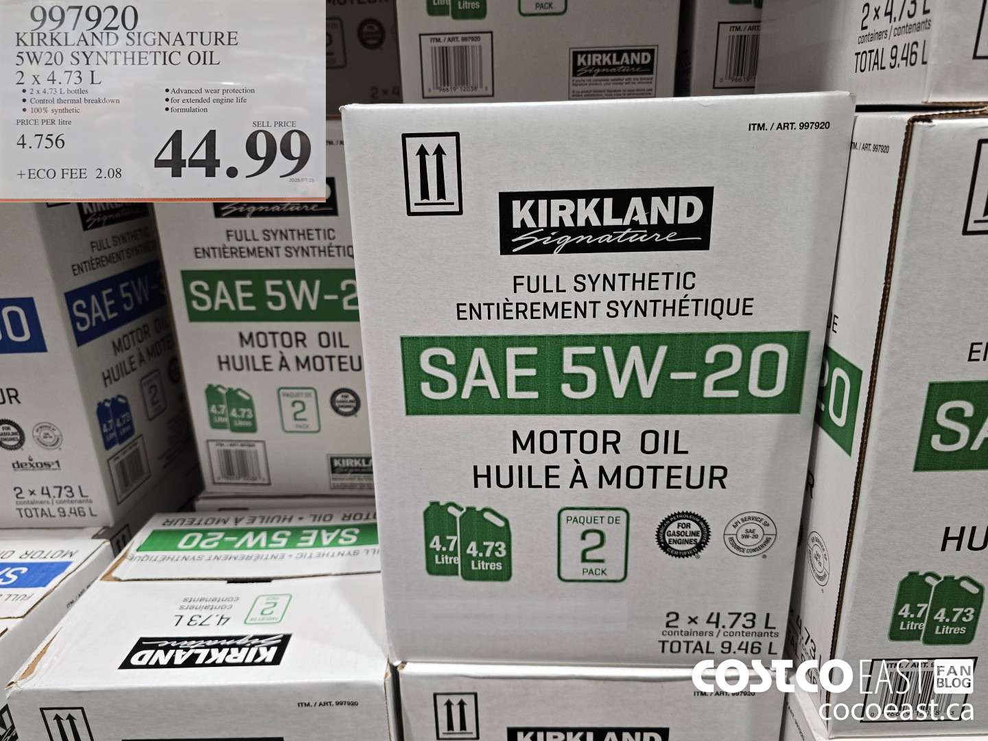 997920 KIRKLAND SIGNATURE SYNTHETIC OIL 5W20 2 X 4.73L $44.99