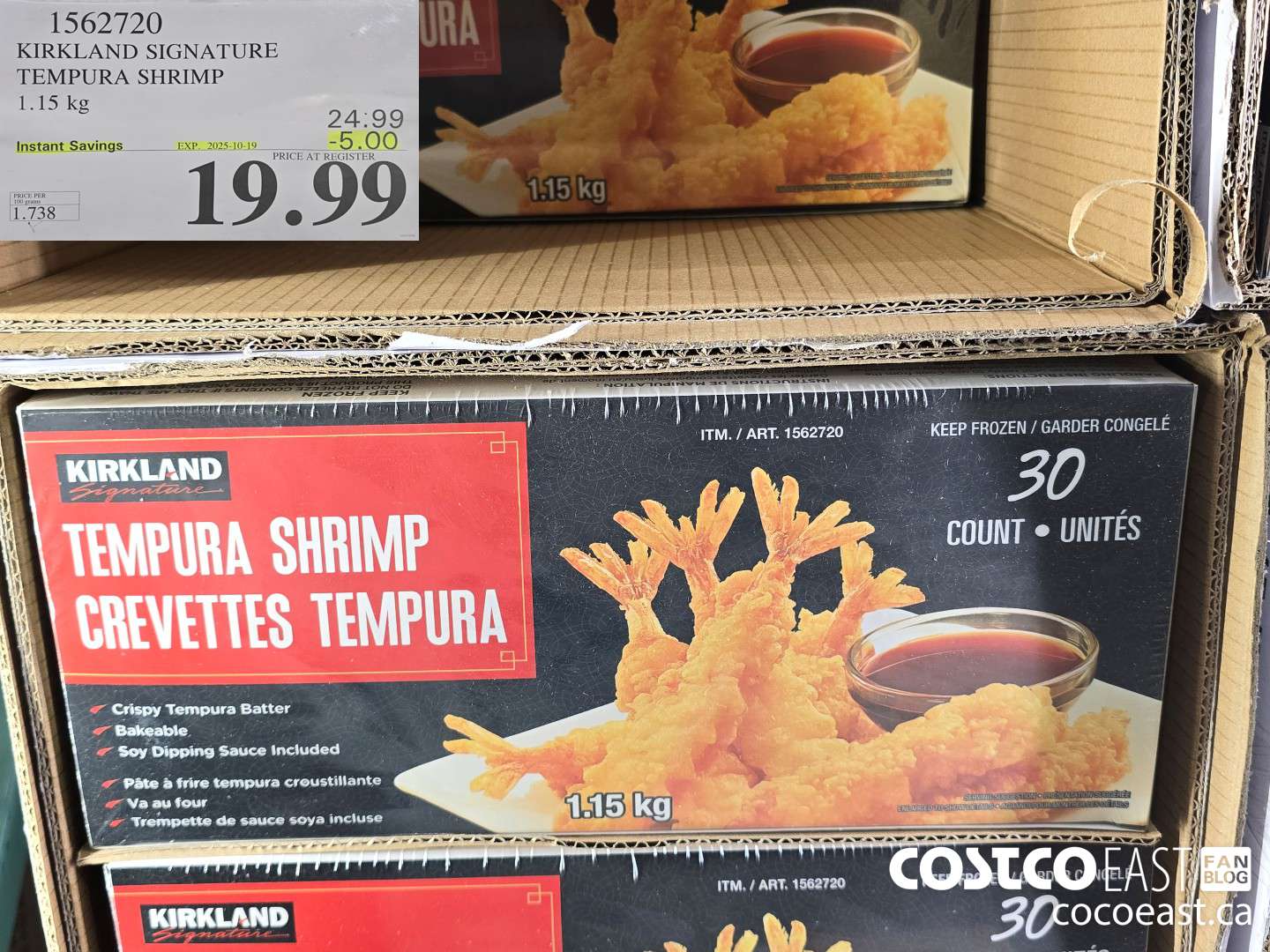 1562720 KIRKLAND SIGNATURE TEMPURA SHRIMP 1.15 KG ($5.00 INSTANT SAVINGS EXPIRES ON 2025-10-19) $19.99