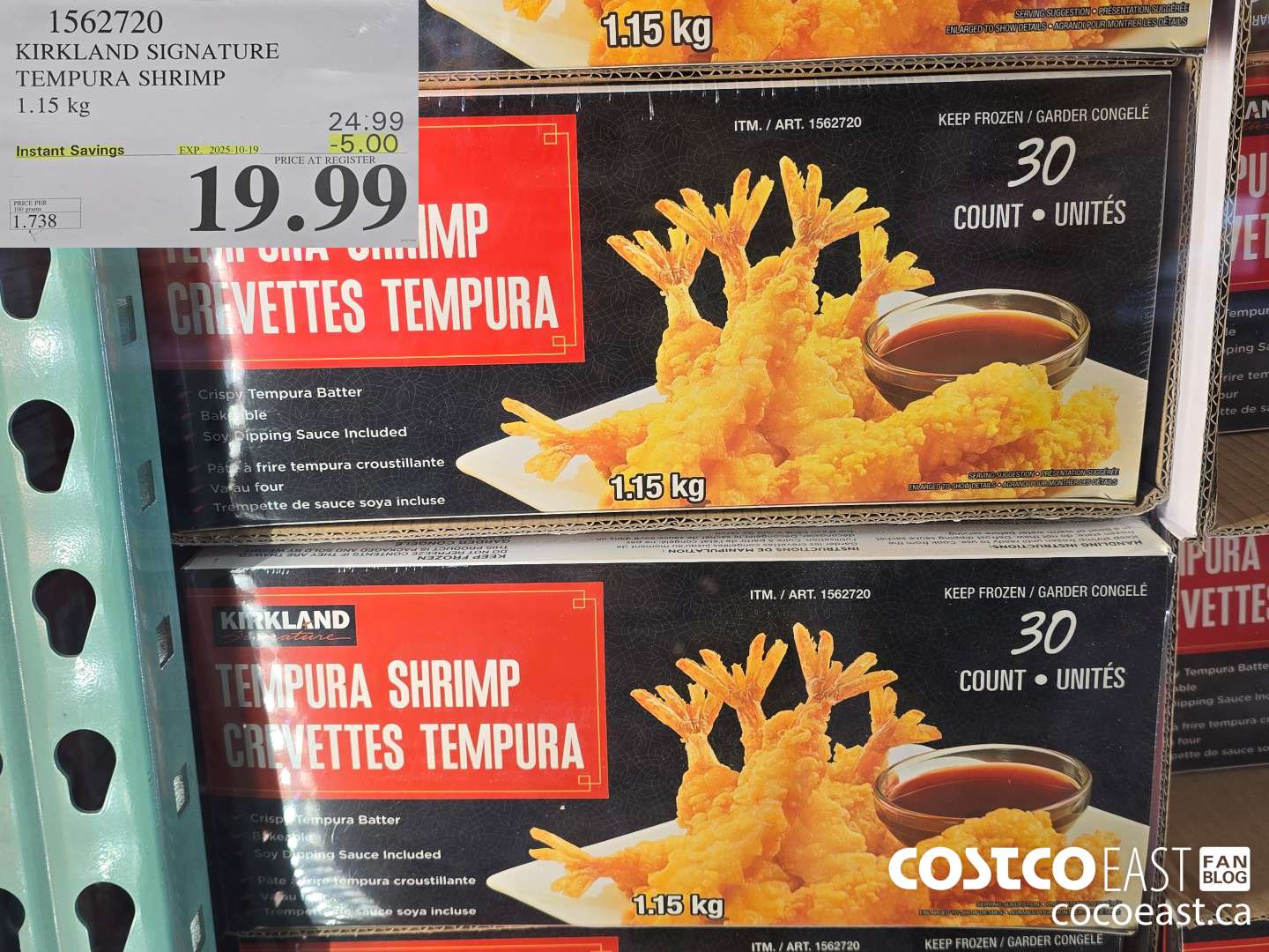 1562720 KIRKLAND SIGNATURE TEMPURA SHRIMP 1.15 KG ($5.00 INSTANT SAVINGS EXPIRES ON 2025-10-19) $19.99