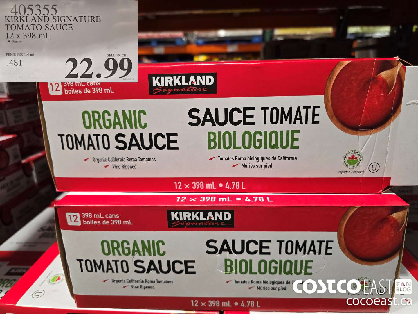405355 KIRKLAND SIGNATURE TOMATO SAUCE 12 x 398 mL $22.99