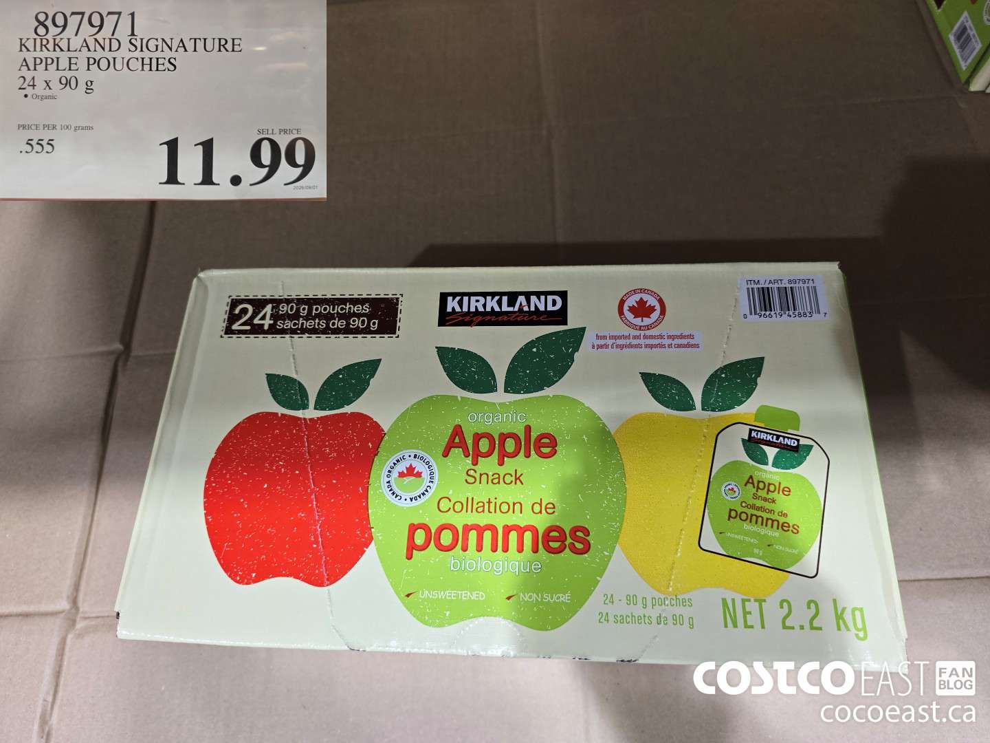 897971 KIRKLAND SIGNATURE UNSWEETENED APPLESNACK 24 X 90 G $11.99