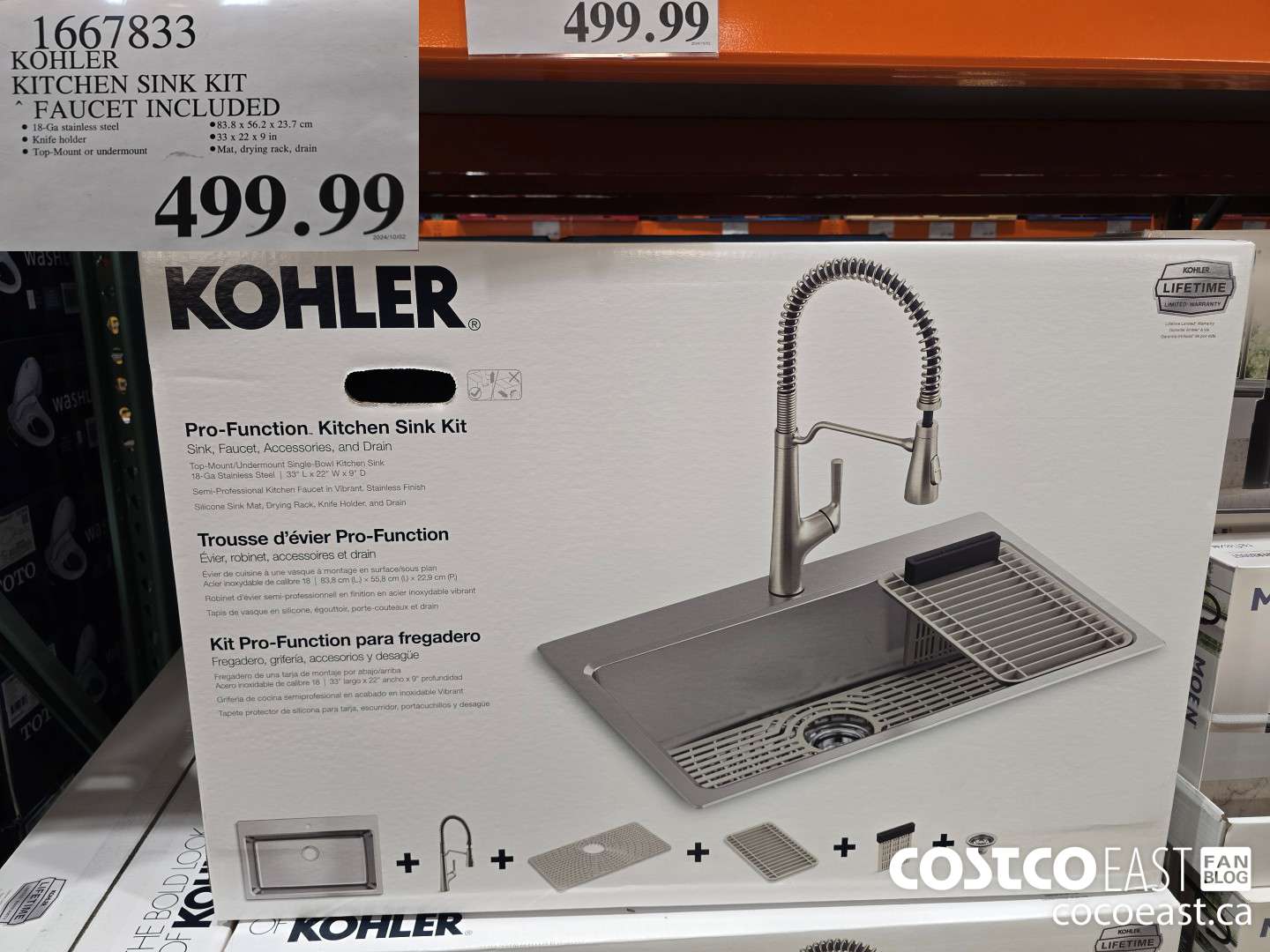 1667833 KOHLER KITCHEN SINK KIT FAUCET INCLUDED $499.99