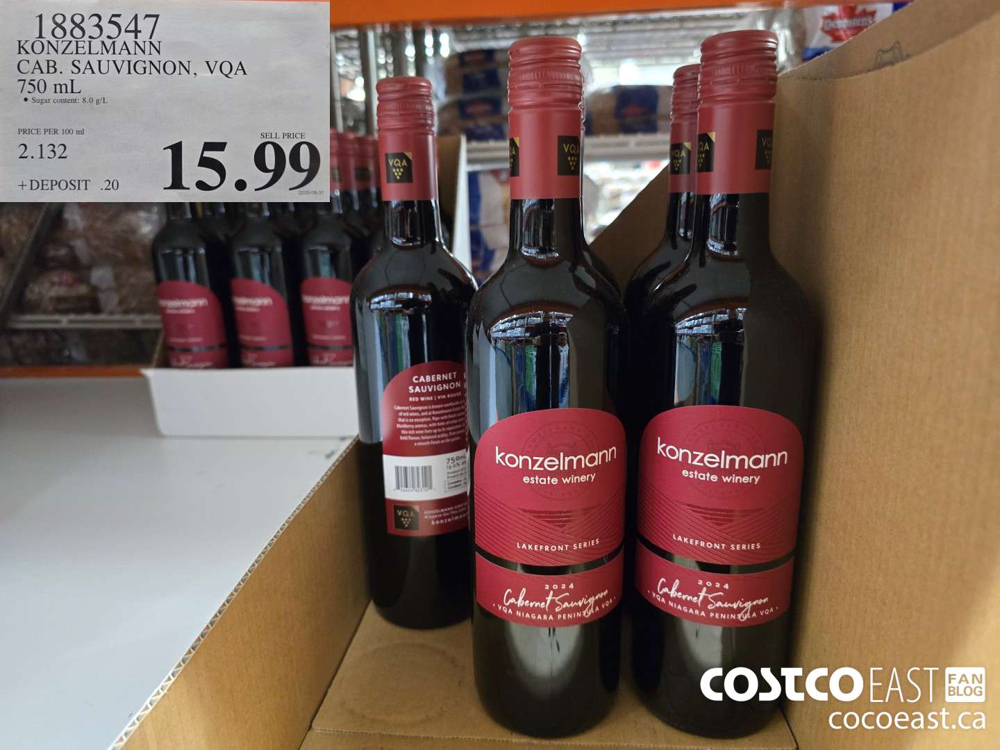 1883547 KONZELMANN CAB. SAUVIGNON, VQA 750 ML $15.99