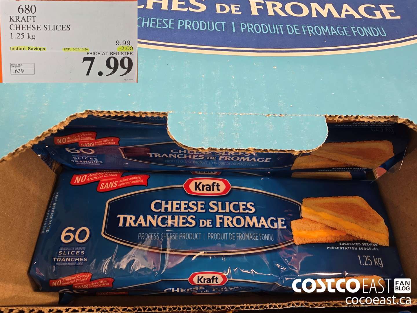 680 KRAFT CHEESE SLICES 1.25 KG ($2.00 INSTANT SAVINGS EXPIRES ON 2025-10-26) $7.99