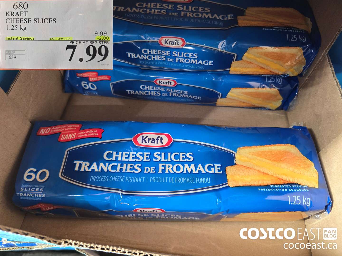 680 KRAFT CHEESE SLICES 1.25 KG ($2.00 INSTANT SAVINGS EXPIRES ON 2025-11-09) $7.99