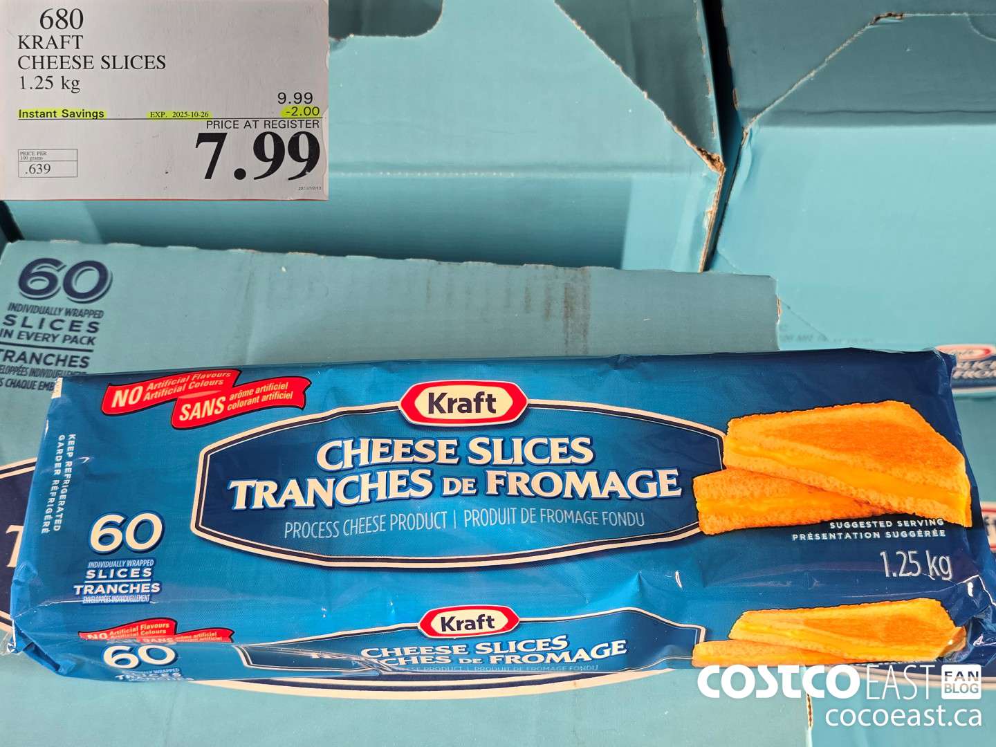 630 KRAFT CHEESE SLICES 1.25 kg ($2.00 INSTANT SAVINGS EXPIRES ON 2025-10-26) $7.99
