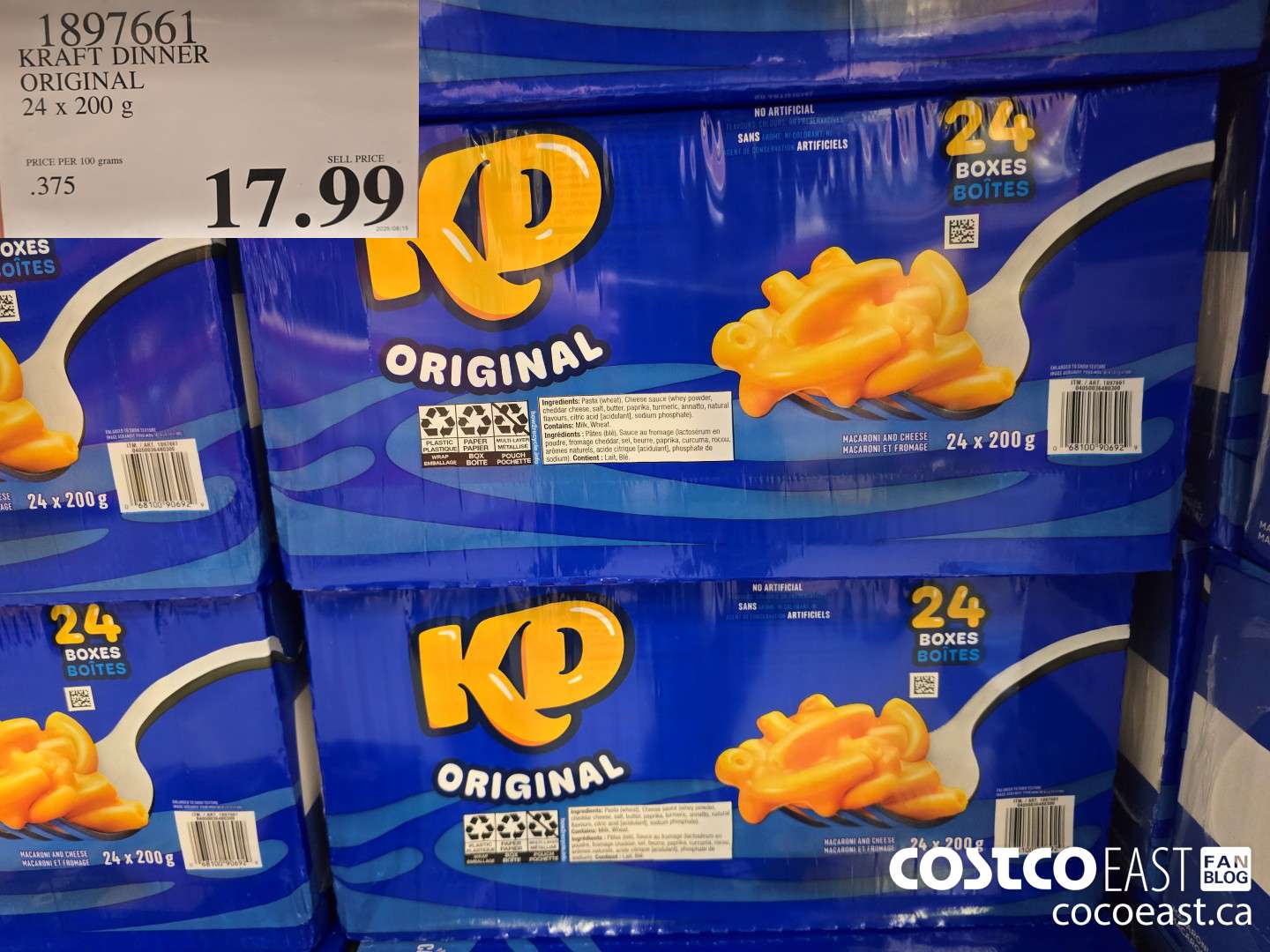 1897661 KRAFT DINNER ORIGINAL 24 x 200 g $17.99