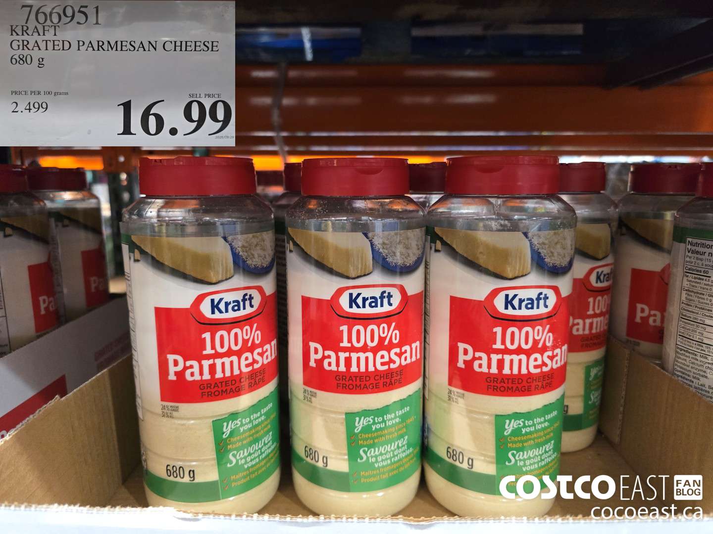 766951 KRAFT GRATED PARMESAN CHEESE 680 G $16.99